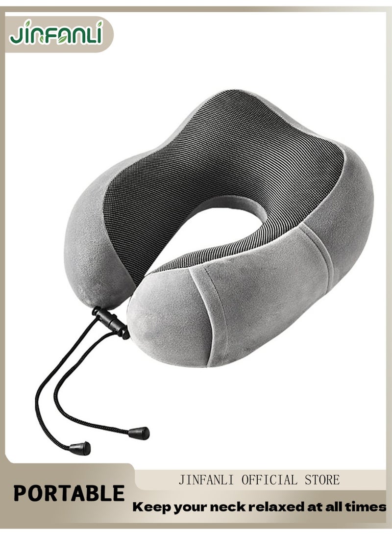 JINFANLI Travel Pillow, Memory Foam Neck Pillow with Comfortable & Breathable Cover for Sleeping, Car, Train, Bus and Home Use(Grey) - Image 1